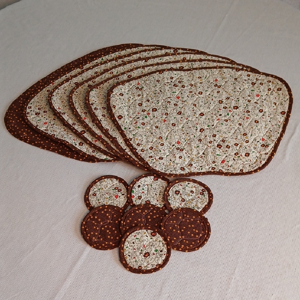 Floral Quilted Placemats and Coasters Set - Homemade